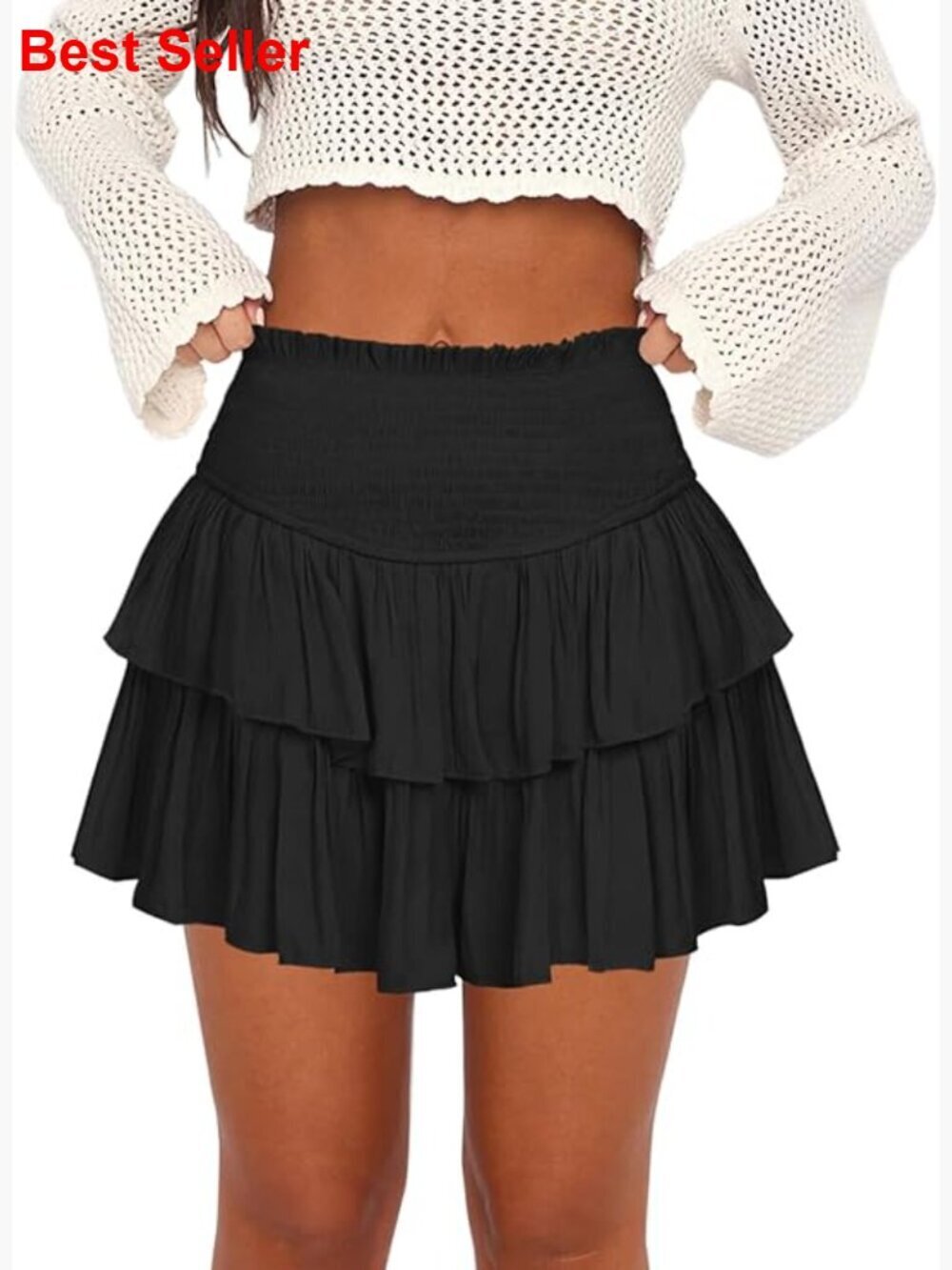Cotton Silk Ruffle Mini Skort High Waist Athletic Skirt